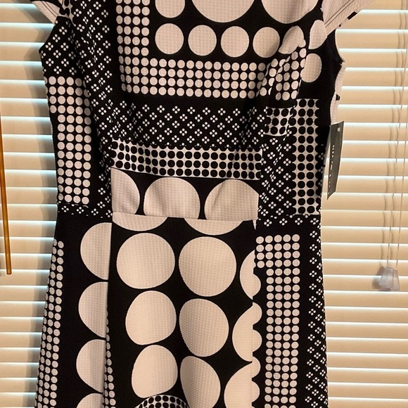 Enfocus Studio Dress Black White Size 4 Fit and Flare Cap Sleeves Circle… - Picture 3 of 10